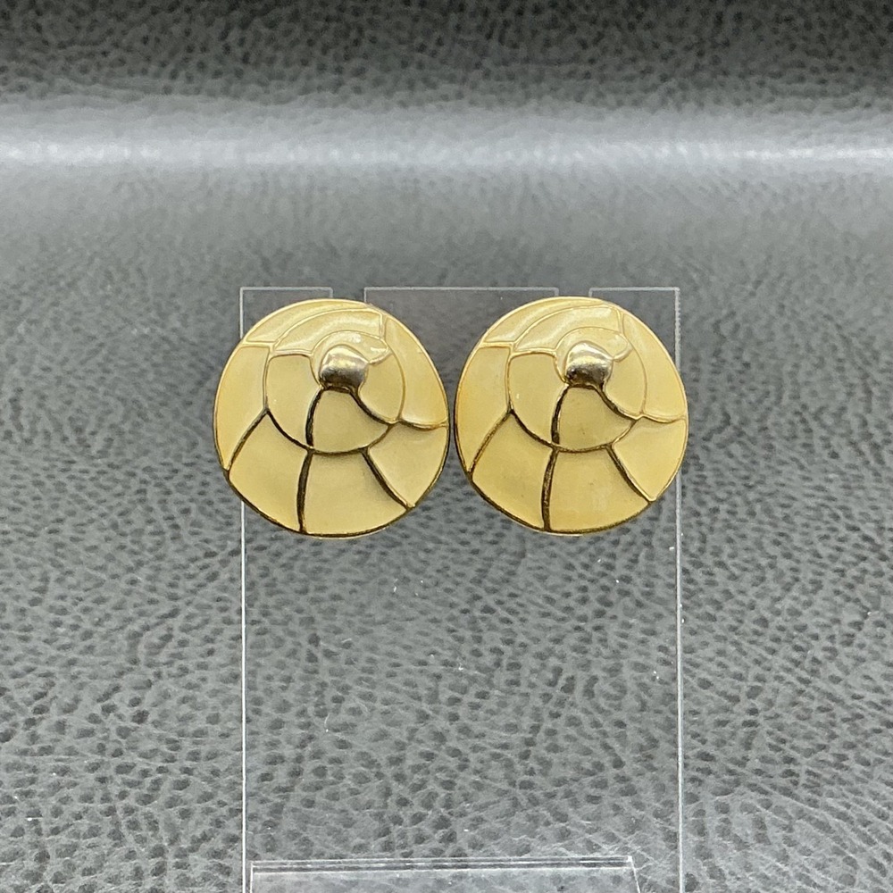 Trifari Earrings Gold Tone‎ Enamel Round Stud Womens Button Statement Jewelry 1"